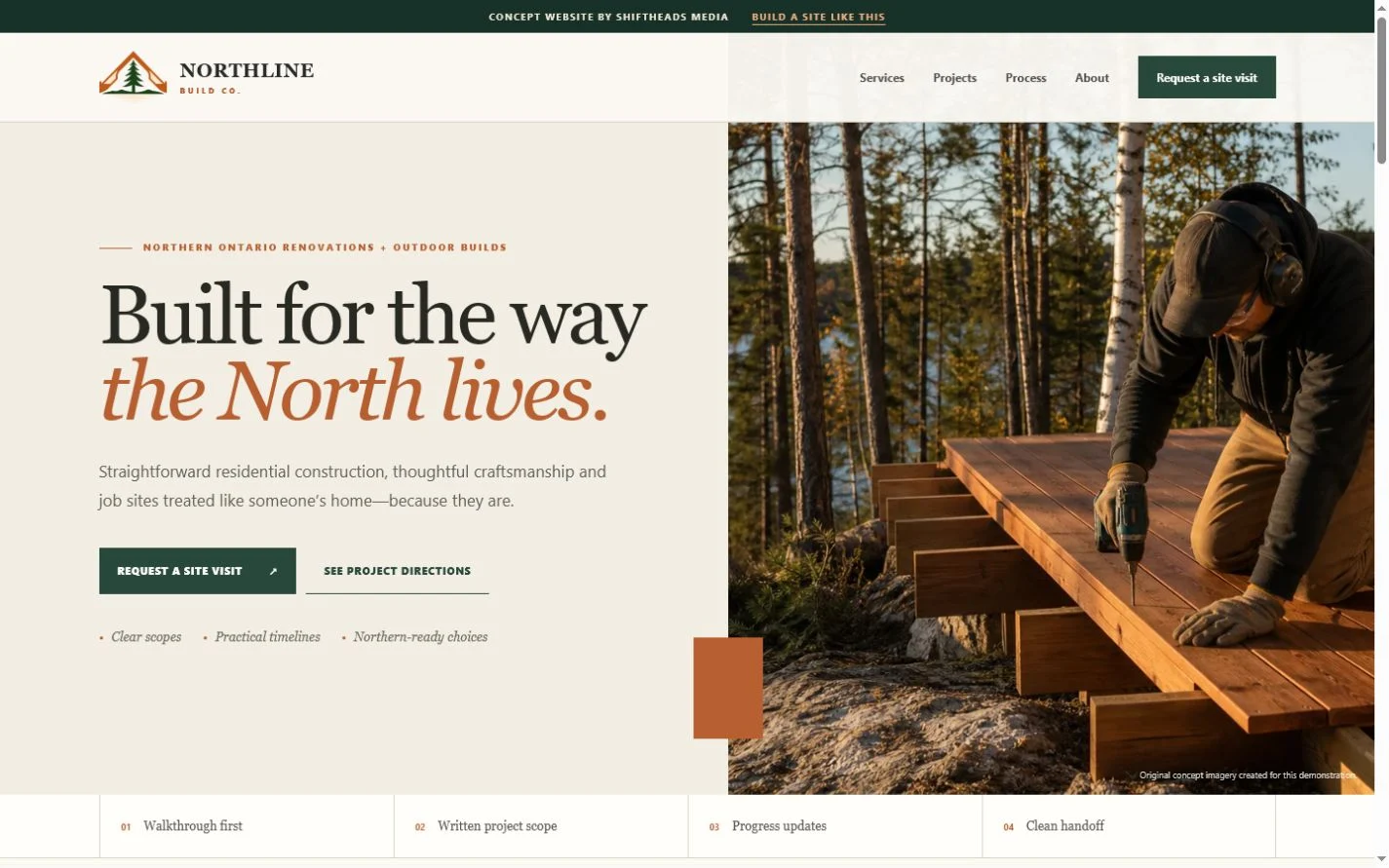Northline Build Co. contractor website concept shown at desktop size